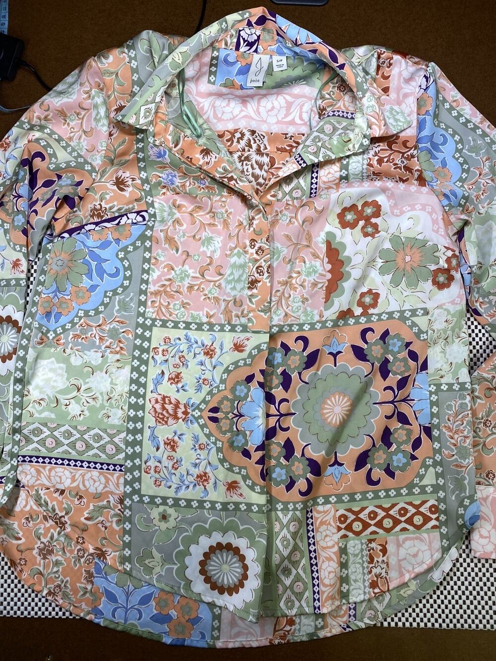 Joie Patchwork Floral Button Down Blouse Women's S/P 70s Boho